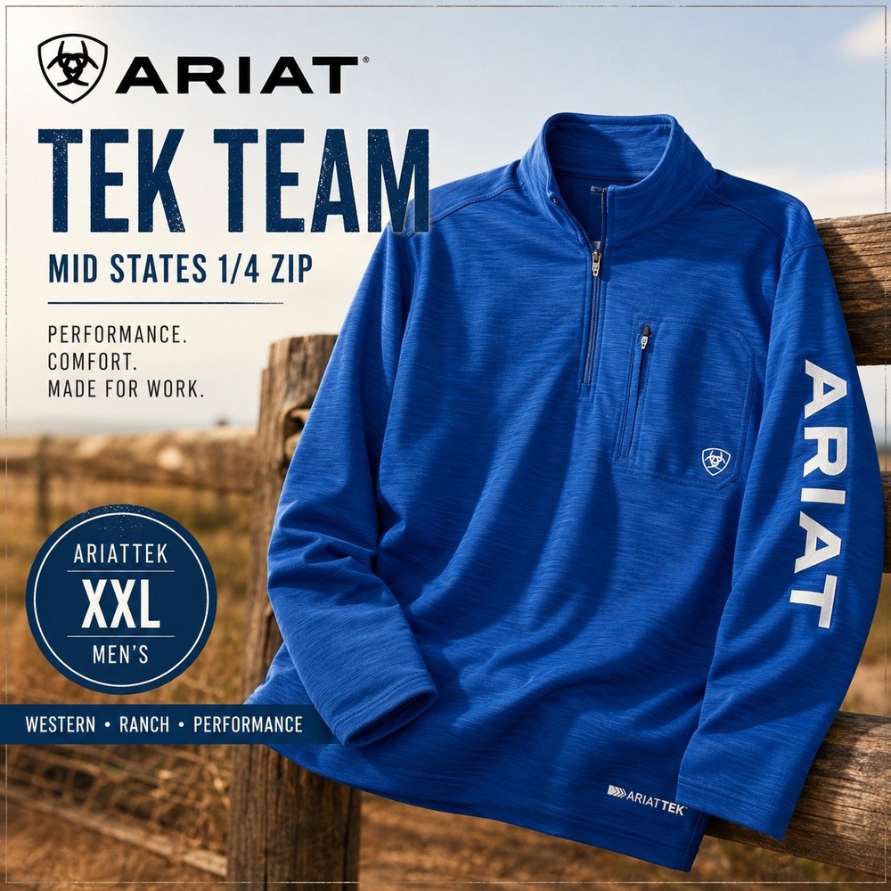 AriatTEK Men XXL 1/4 Zip Pullover Blue Western Performance Ranch Workwear